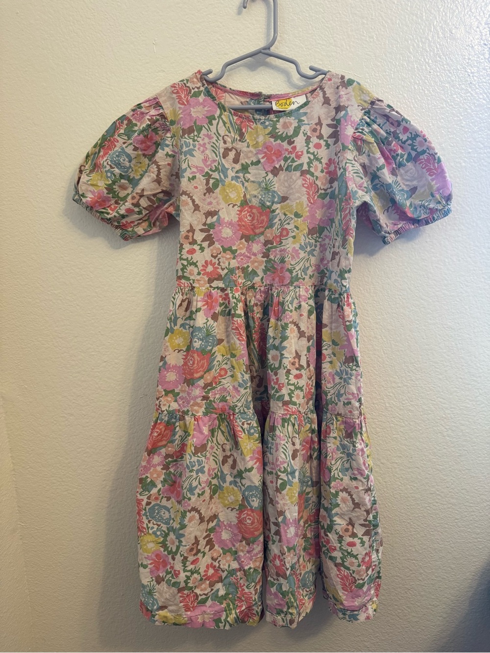 Boden Floral Puff-Sleeve Dress - Pink, Yellow, Blue, Green